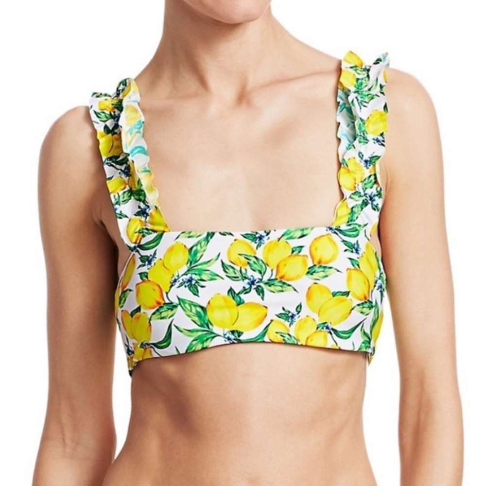 Onia Ruffle Bikini top In all over lemons print